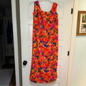 Vibrant Floral Maxi Dress vintage Hawaiian M handmade unique beach